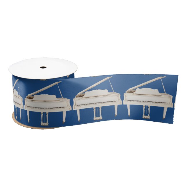 White Grand Piano Customisable Background Colour Satin Ribbon (Spool)
