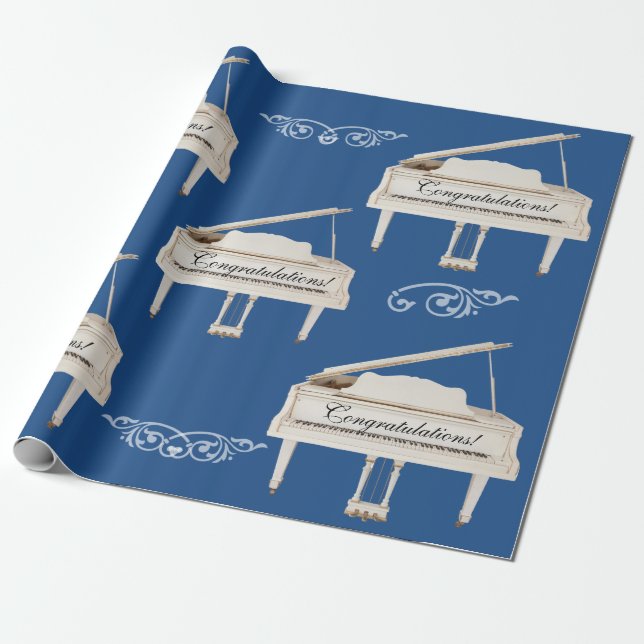 White Grand Pianos, Congratulations Custom Text Wrapping Paper (Unrolled)