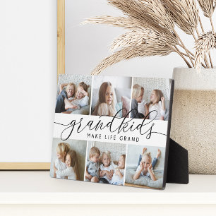 White Grandkids Make Life Grand Photo Collage Plaque