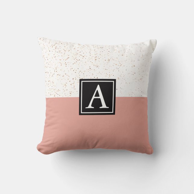 White Granite Stone Pink Minimalist Monogrammed  Cushion (Front)