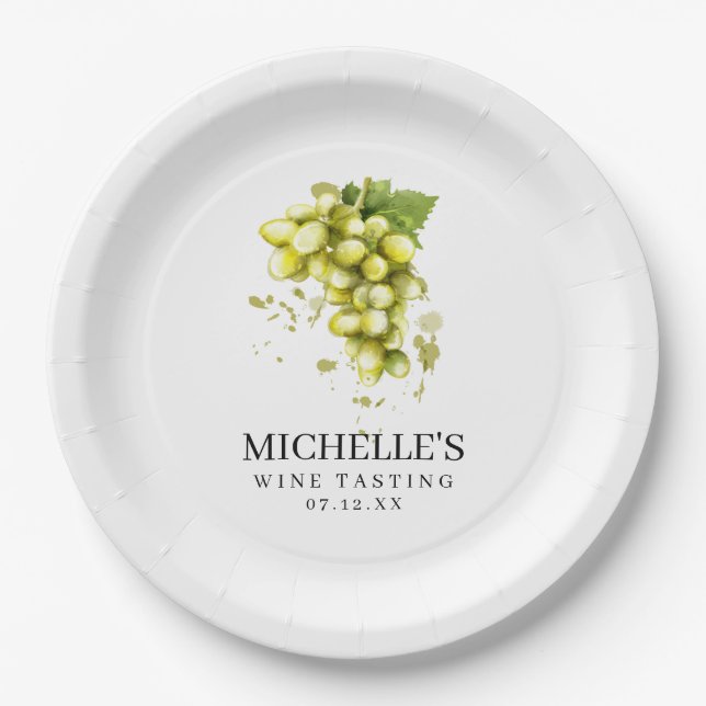 White Grape Wine Tasting Paper Plate (Front)