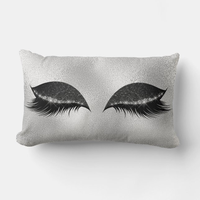 White Gray Black Glass Sleep Glitter Lashes Makeup Lumbar Cushion (Front)