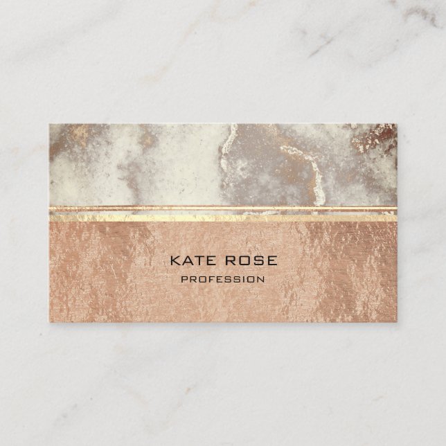 White Gray Carrara Marble Rose Gold Makeup Copper Business Card (Front)