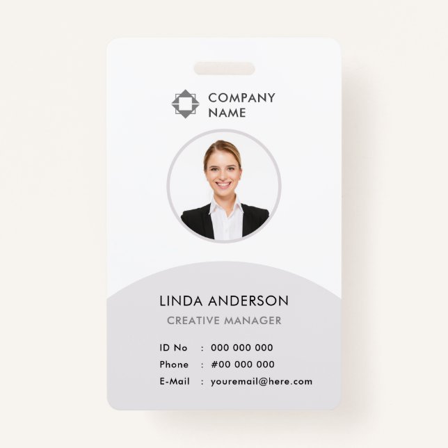 White Gray Employee Photo ID Company Logo Classy ID Badge (Front)