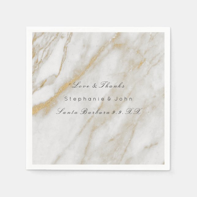 White Gray Gold  Abstract Stone  Marble Wedding Napkin (Front)