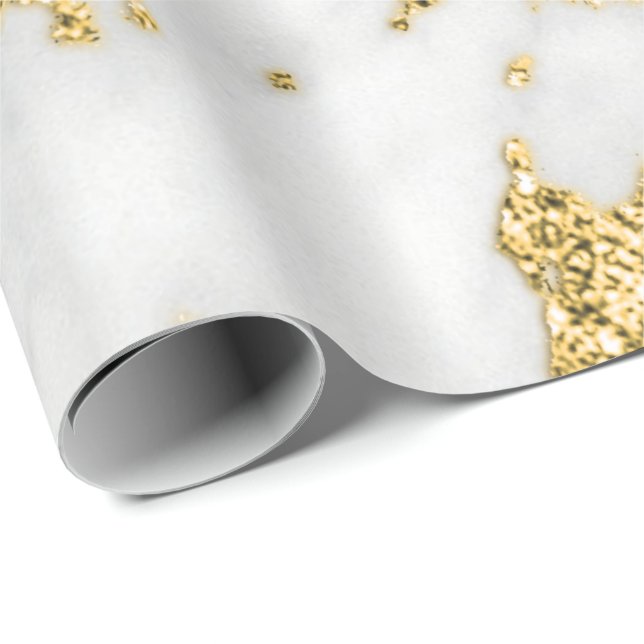 White Gray Gold Faux Glitter Carrara Marble Stone Wrapping Paper (Roll Corner)