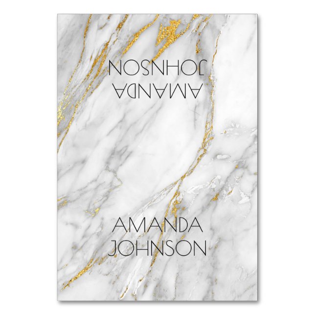 White Gray Gold Marble Table Card Name Vip (Front)
