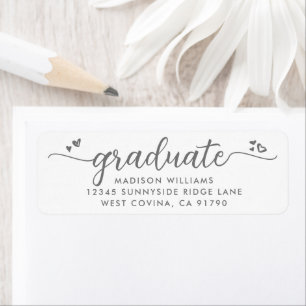 White Gray Graduation Script Hearts Modern Address