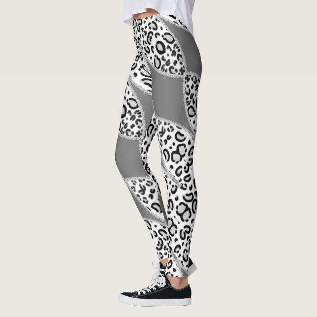White gray leopard leggings. leggings (Left)