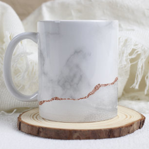 White Gray Marble Agate Rose Gold Glitter Coffee Mug