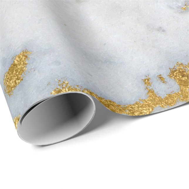 White Gray Marble Golden Shiny Brushes Wrapping Paper (Roll Corner)