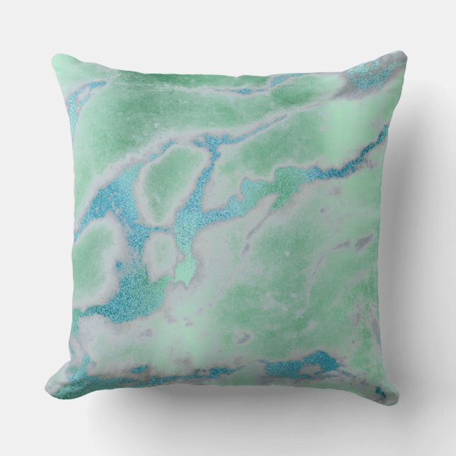 White Gray Mint Green Ocean Blue Gold VIP Marble Cushion (Front)