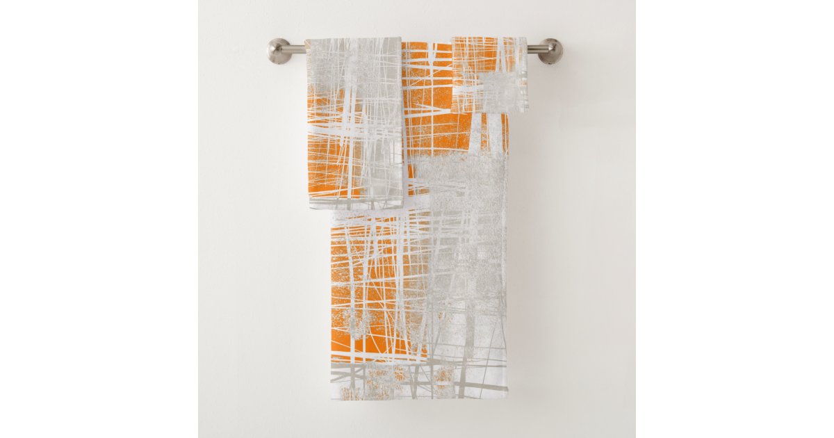 White gray orange abstract bath towel set Zazzle