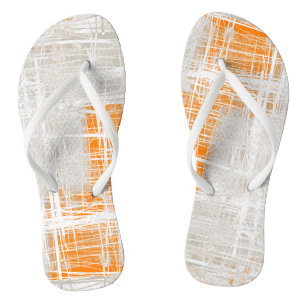 White gray orange abstract flip flops