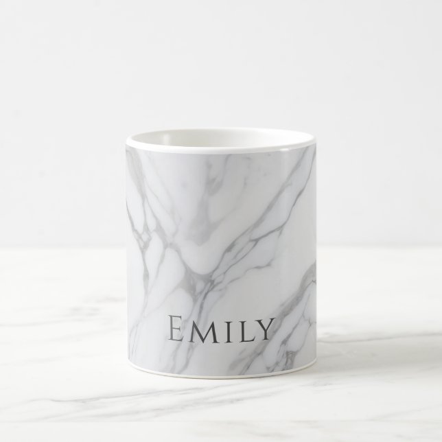 White Gray Personalized Marble Texture Coffee Mug (Center)