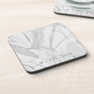 White Gray Personalized Marble Texture Family  Coaster