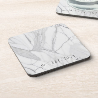 White Gray Personalized Marble Texture Family  Coaster