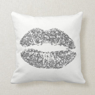 White Gray Silver Glitter Kiss Lips Makeup Sparkly Cushion