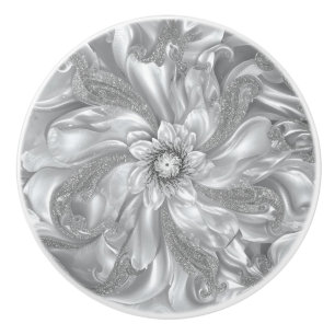 white gray silver marble flower Dream Abstract Ceramic Knob