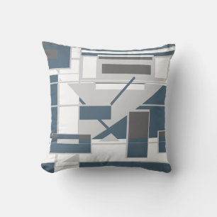 White Gray Slate Blue Geometric Shapes Abstract  Cushion