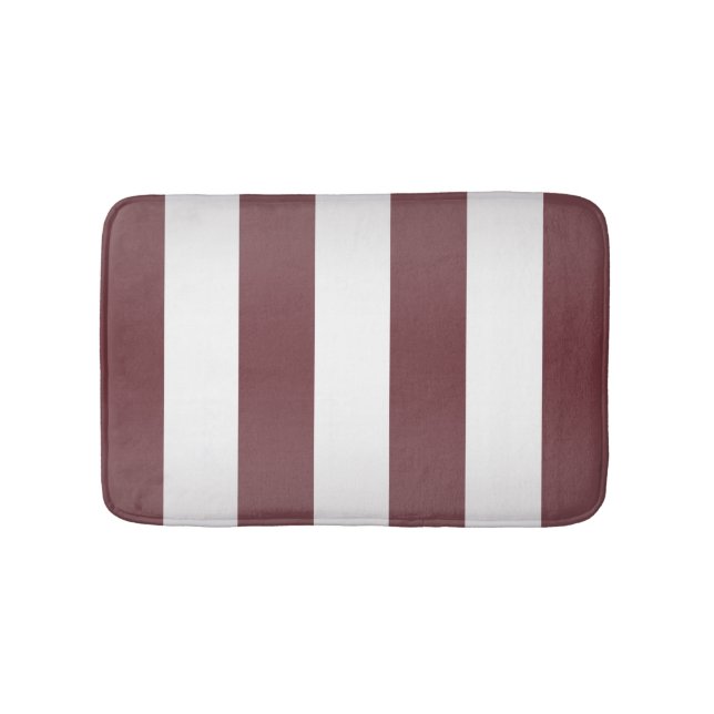 White Grayish Burgundy Red striped Bath Mat (Front)