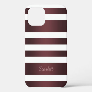 White Grayish Burgundy Red striped iPhone 12 Case