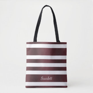 White Grayish Burgundy Red striped Tote Bag