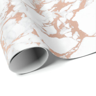 White GrayPink Rose Gold Blush Carrara Marble Lux Wrapping Paper