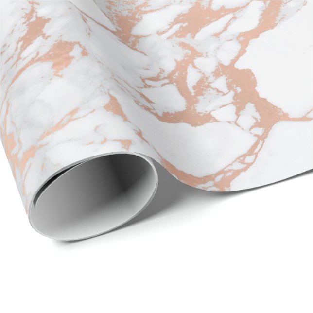 White GrayPink Rose Gold Blush Carrara Marble Lux Wrapping Paper (Roll Corner)