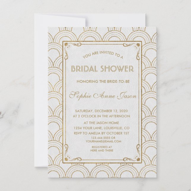 White Great Art Deco Gold Bridal Shower Invitation (Front)