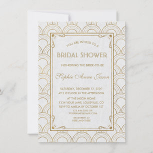 White Great Art Deco Gold Bridal Shower Invitation