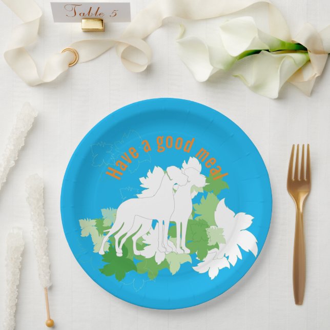 White Great Danes Silhouette Paper Plates (Wedding)