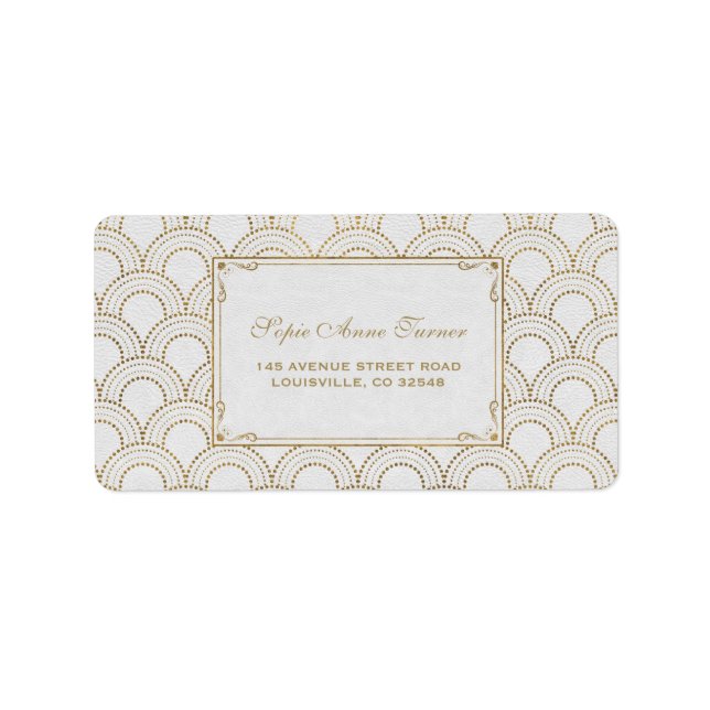 White Great Gatsby Art Deco Gold Wedding Label (Front)
