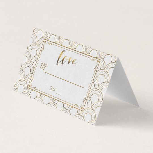 white and gold place cards