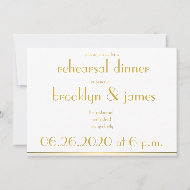White Great Gatsby Wedding Rehearsal Invitations (Front)
