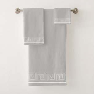 White Grecian Frieze Design Grey Bath Towel Set