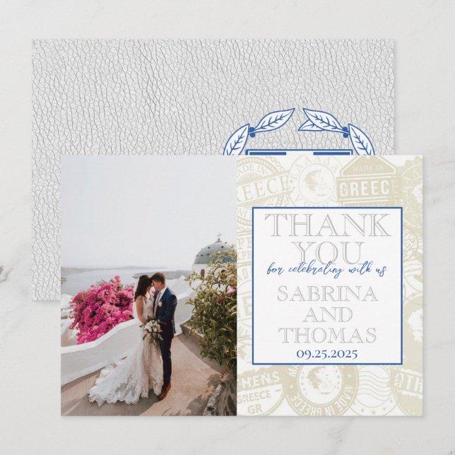 White Greece Wedding Photo Thank You (Front/Back)