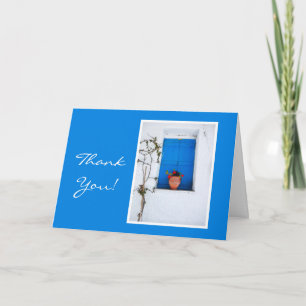 WHITE GREEK BUILDING POTTED PLANT IN WINDOW" CARD