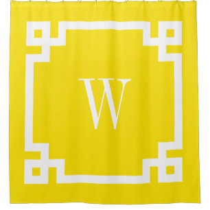 White Greek Key #2 Framed Initial Monogram Shower Curtain