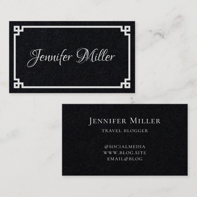 White Greek Key Border Minimalist Business Card (Front/Back)