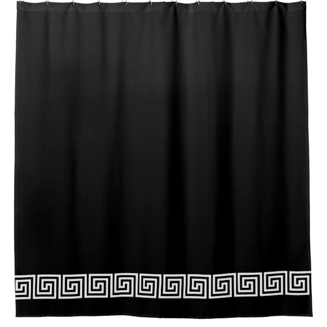 White Greek Key Border on Custom Colour Black Shower Curtain (Front)