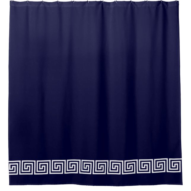 White Greek Key Border on Custom Colour Navy Blue Shower Curtain (Front)