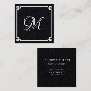 White Greek Key Calligraphy Monogram Square Business Card