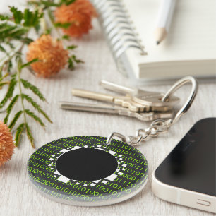 White Green 1s 0s Abyss Binary Code Digital Portal Key Ring