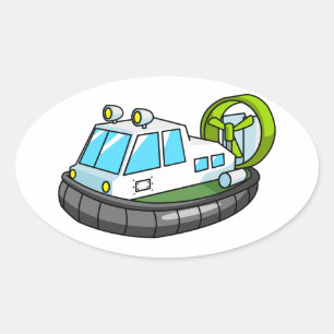 White, Green, and Black Cartoon Hovercraft Oval Sticker