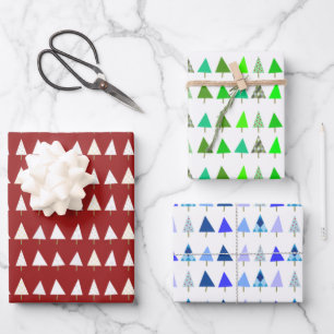 White, Green and Blue Christmas Trees Wrapping Paper Sheet