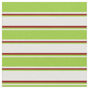 White, Green, and Dark Red Stripes Fabric