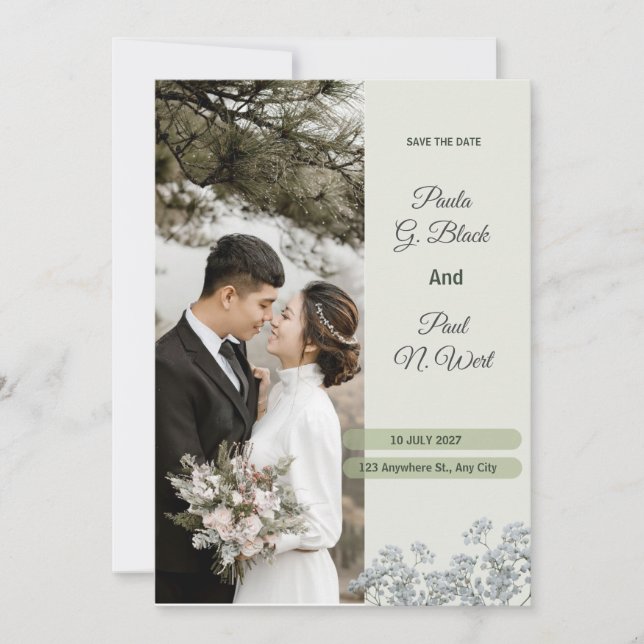 White Green and Light Pink Floral Luxury Wedding  Invitation (Front)
