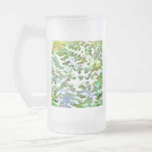 White, Green and Powder Blue Camouflage Pattern Frosted Glass Beer Mug