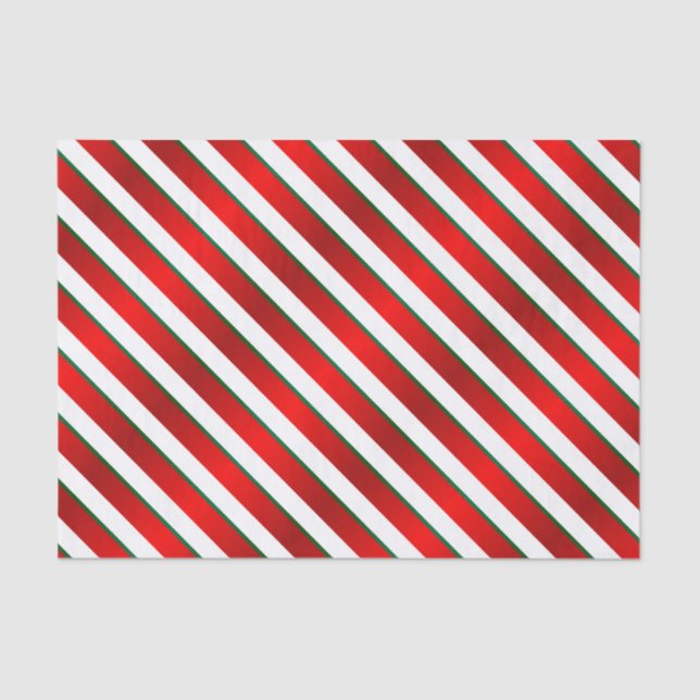 White, Green and Red Diagonal Stripes Tissue Paper (Front)